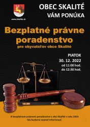 Bezplatné právne poradenstvo - 30.12.2022 PIATOK